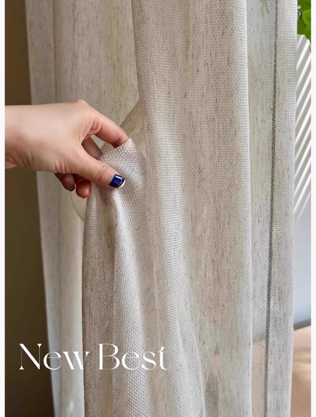 Cream Vertical Textured Linen Custom Sheer Curtain