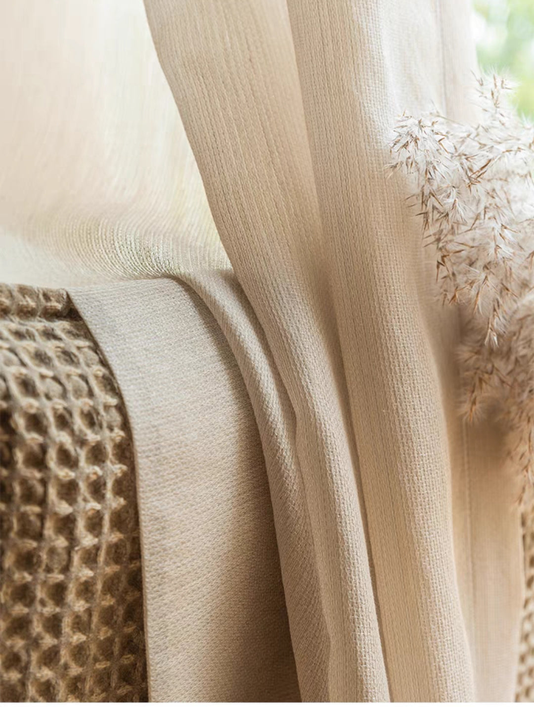 Khaki Cream Linen Custom Sheer Curtain